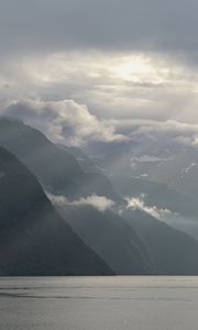 Preview wallpaper mountains, peaks, clouds, sea, landscape