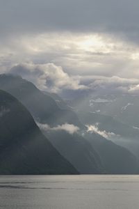 Preview wallpaper mountains, peaks, clouds, sea, landscape
