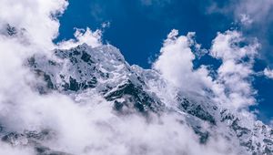 Preview wallpaper mountains, peaks, clouds, snow, sky