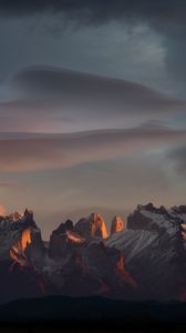 Preview wallpaper mountains, peaks, clouds, dark, nature