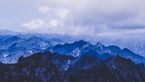 Preview wallpaper mountains, peaks, clouds, blue