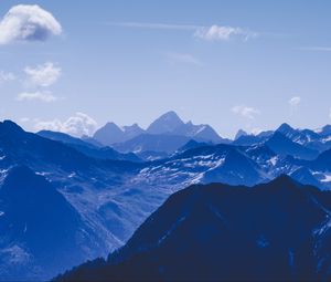 Preview wallpaper mountains, peaks, clouds, blue, sky