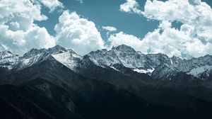 Preview wallpaper mountains, peaks, clouds, snowy, landscape