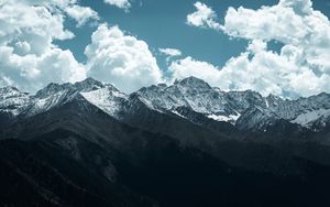 Preview wallpaper mountains, peaks, clouds, snowy, landscape