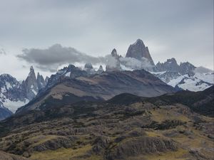 Preview wallpaper mountains, peaks, clouds, mountain range, landscape