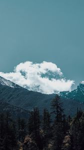 Preview wallpaper mountains, peaks, clouds, trees, landscape