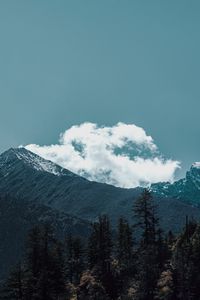 Preview wallpaper mountains, peaks, clouds, trees, landscape