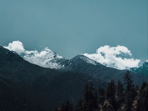 Preview wallpaper mountains, peaks, clouds, trees, landscape