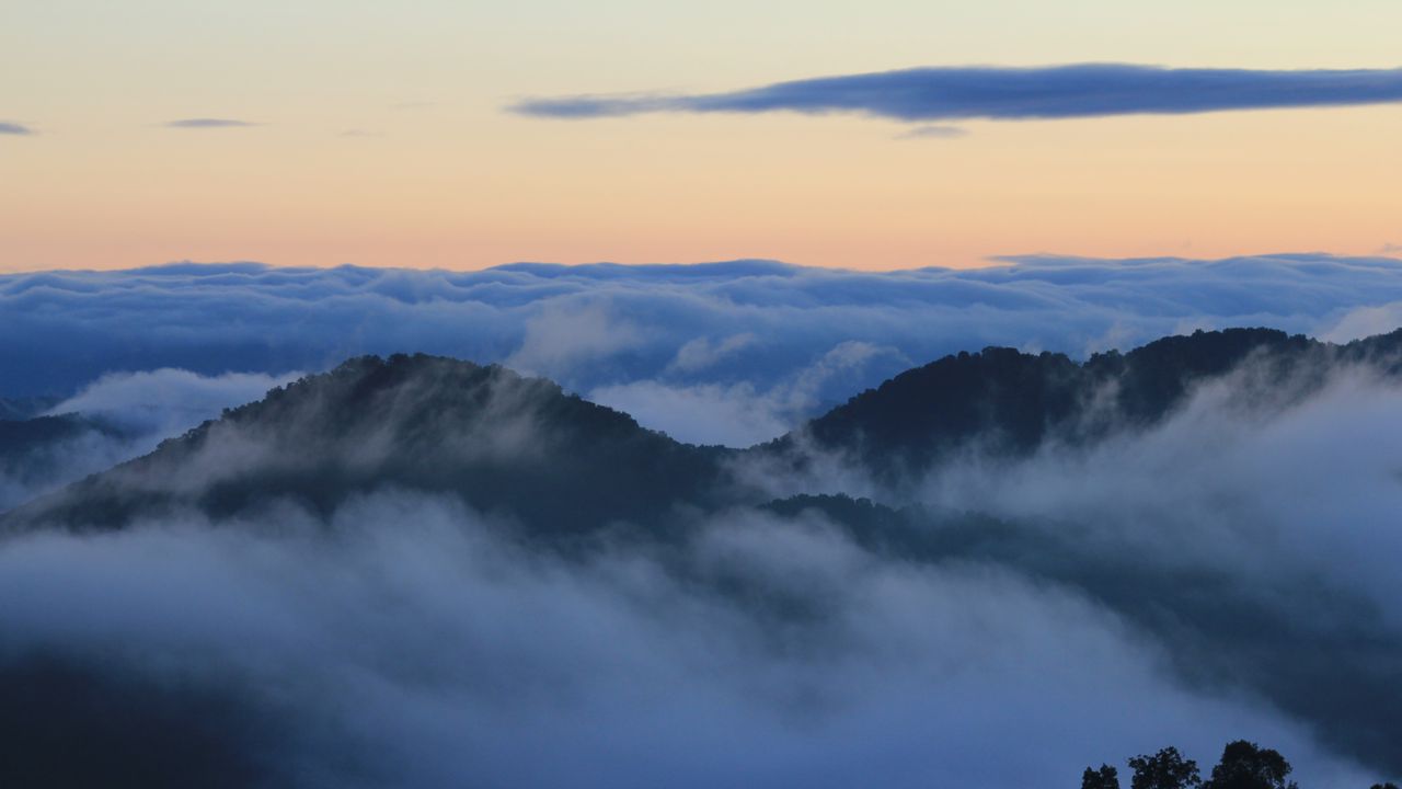 Wallpaper mountains, peaks, clouds, fog, landscape