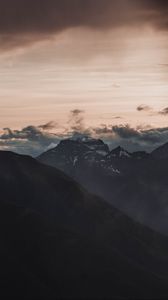 Preview wallpaper mountains, peaks, clouds, fog, dusk