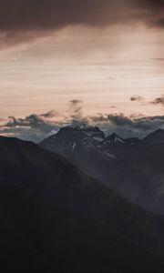 Preview wallpaper mountains, peaks, clouds, fog, dusk