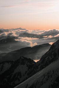 Preview wallpaper mountains, peaks, clouds, fog