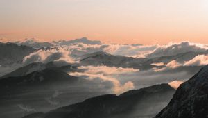 Preview wallpaper mountains, peaks, clouds, fog