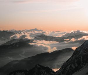 Preview wallpaper mountains, peaks, clouds, fog