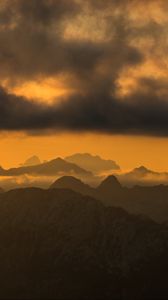 Preview wallpaper mountains, peaks, clouds, sunset