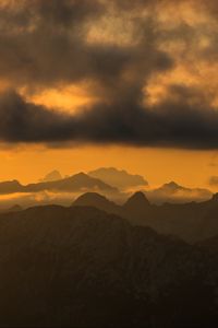 Preview wallpaper mountains, peaks, clouds, sunset