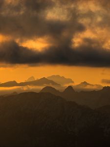 Preview wallpaper mountains, peaks, clouds, sunset