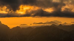 Preview wallpaper mountains, peaks, clouds, sunset
