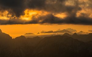 Preview wallpaper mountains, peaks, clouds, sunset