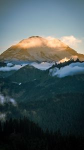 Preview wallpaper mountains, peaks, clouds, slope, trees