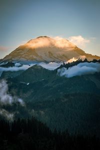 Preview wallpaper mountains, peaks, clouds, slope, trees