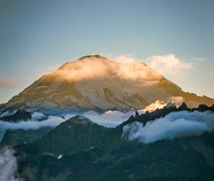 Preview wallpaper mountains, peaks, clouds, slope, trees