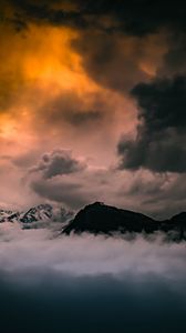 Preview wallpaper mountains, peaks, clouds, dusk, sunset