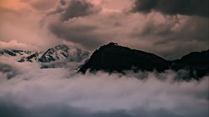 Preview wallpaper mountains, peaks, clouds, dusk, sunset