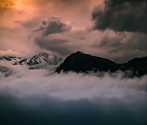 Preview wallpaper mountains, peaks, clouds, dusk, sunset