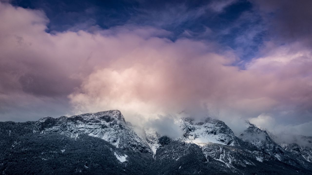 Wallpaper mountains, peaks, clouds, pink