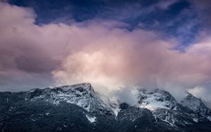 Preview wallpaper mountains, peaks, clouds, pink
