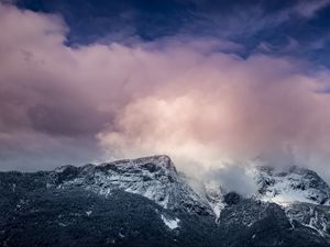 Preview wallpaper mountains, peaks, clouds, pink