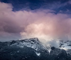 Preview wallpaper mountains, peaks, clouds, pink