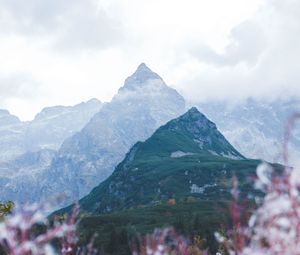 Preview wallpaper mountains, peaks, flowers, clouds, landscape