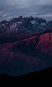 Preview wallpaper mountains, peaks, fog, night, snowy, usa