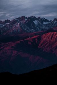 Preview wallpaper mountains, peaks, fog, night, snowy, usa