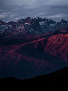 Preview wallpaper mountains, peaks, fog, night, snowy, usa