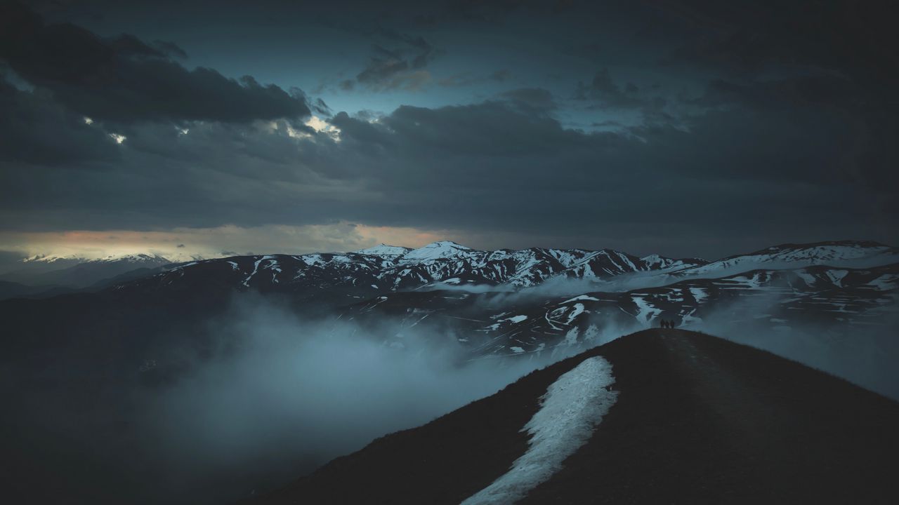 Wallpaper mountains, peaks, fog, twilight, clouds, height