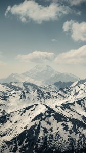 Preview wallpaper mountains, peaks, fog, snow, clouds, landscape