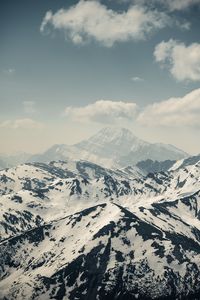 Preview wallpaper mountains, peaks, fog, snow, clouds, landscape