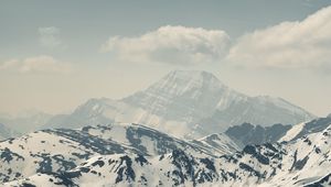 Preview wallpaper mountains, peaks, fog, snow, clouds, landscape