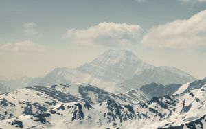 Preview wallpaper mountains, peaks, fog, snow, clouds, landscape