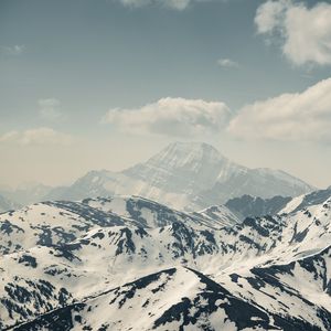 Preview wallpaper mountains, peaks, fog, snow, clouds, landscape
