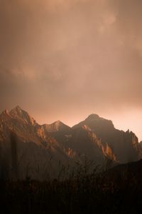 Preview wallpaper mountains, peaks, fog, clouds, dusk