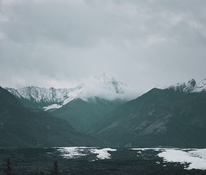 Preview wallpaper mountains, peaks, fog, forest, clouds