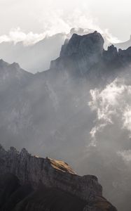 Preview wallpaper mountains, peaks, fog, clouds, mountain range