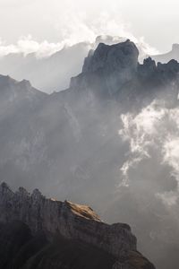 Preview wallpaper mountains, peaks, fog, clouds, mountain range