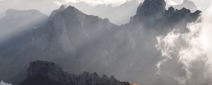 Preview wallpaper mountains, peaks, fog, clouds, mountain range