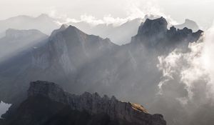 Preview wallpaper mountains, peaks, fog, clouds, mountain range