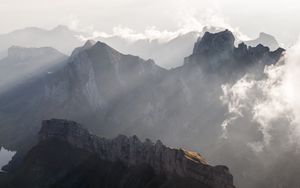 Preview wallpaper mountains, peaks, fog, clouds, mountain range